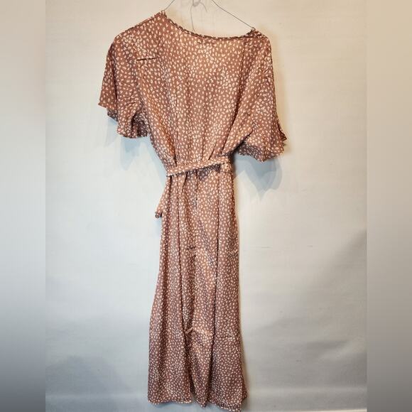 New Boho Maxi Dress Elastic Waist Pink Side Slit Belted Waist Women's Size XL - Picture 9 of 10